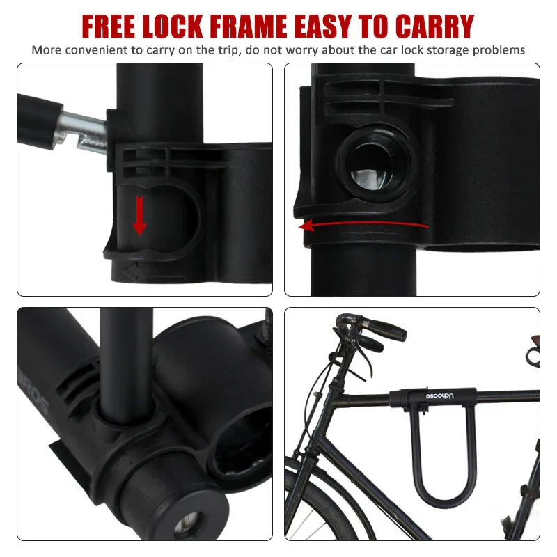 Heavy-Duty U-Shaped Motorcycle & Bicycle Anti-Theft Lock Black