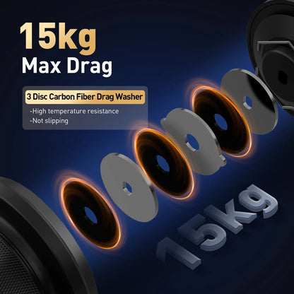 5000 Series Spinning Fishing Reel with Carbon Drag System Black