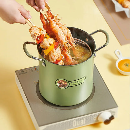 3L Deep Fryer Pot with Basket Oil Strainer Mini Pasta Pot Green