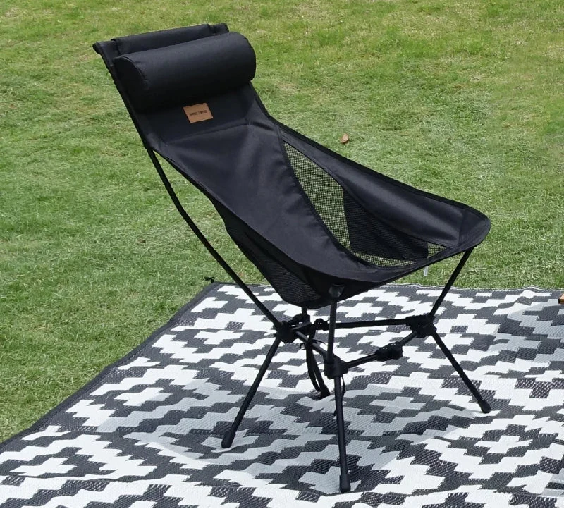 Portable Camping Chair with Headrest Black