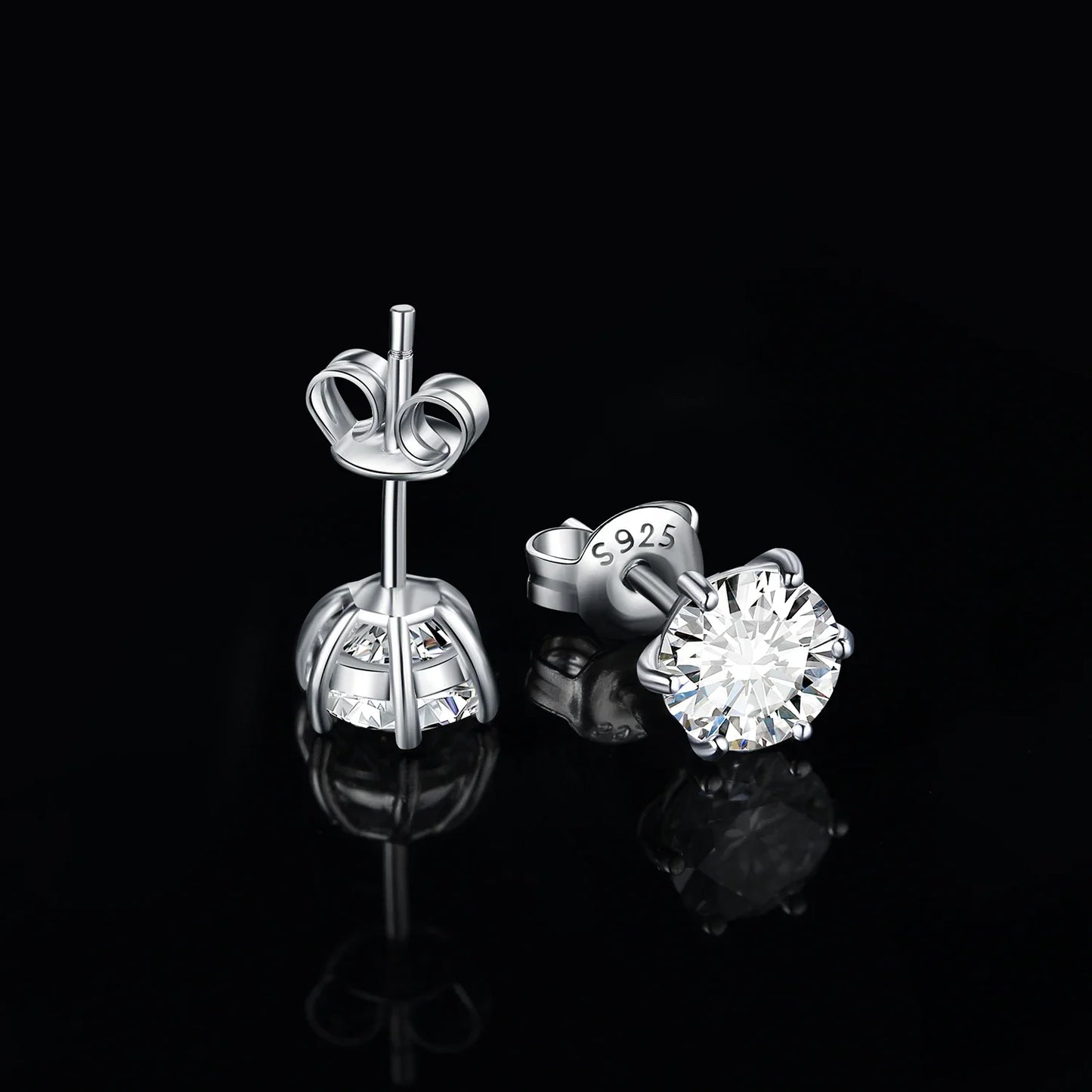 Earrings Stud Round 5A Zirconia Silver for Women (Silver)