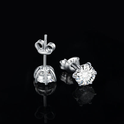 Earrings Stud Round 5A Zirconia Silver for Women (Silver)