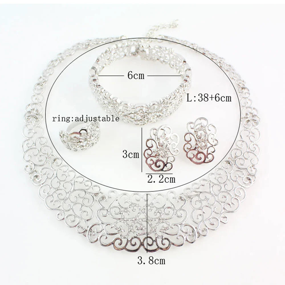 Jewelry Set Necklace Earrings Ring Bracelet (Silver)