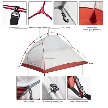 Ultralight 2-Person Backpacking Tent 20D Nylon Waterproof White