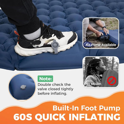 Double Sleeping Pad Inflatable Camping Navy Blue