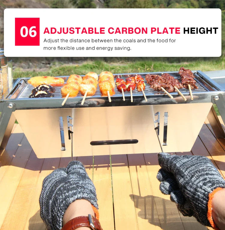 Folding Charcoal Grill Stove Silver