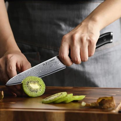 5-Inch Damascus Steel Utility Knife VG10 Core G10 Handle Black