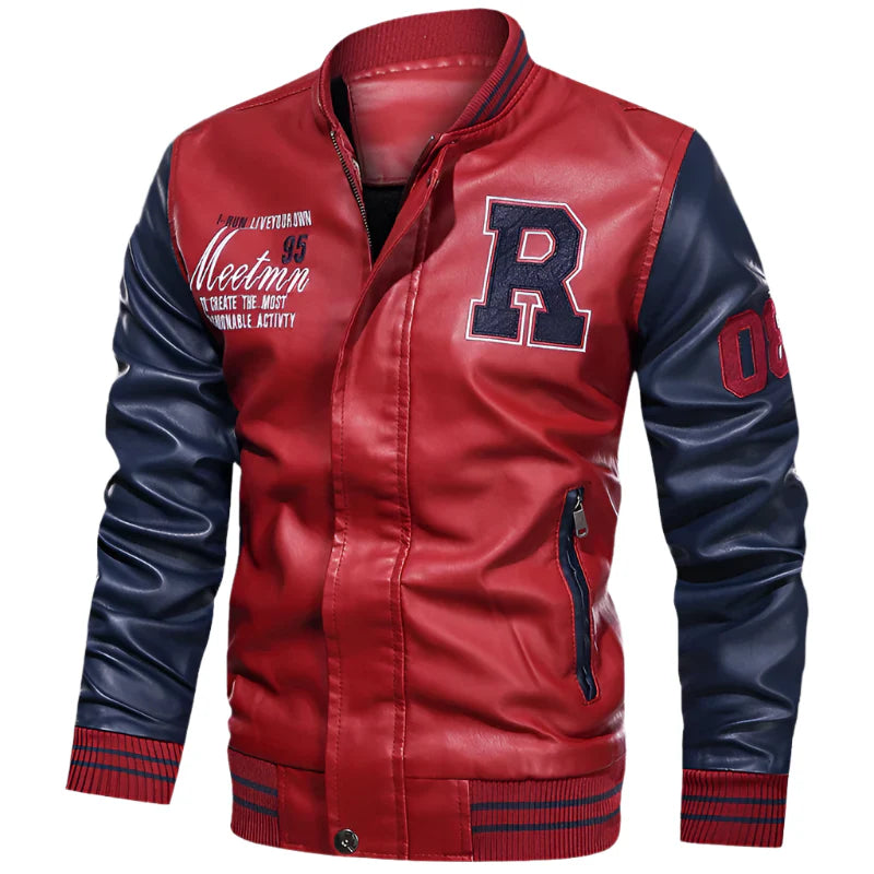 Men's PU Leather Moto Jacket (Red)