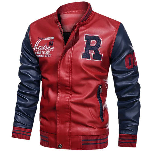 Men's PU Leather Moto Jacket (Red)