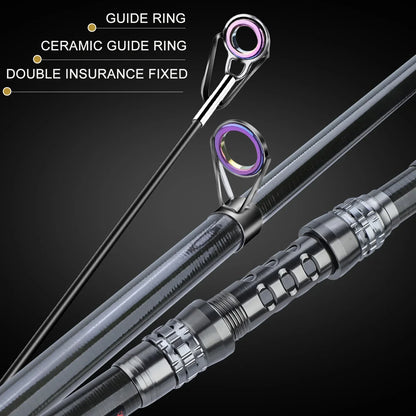Telescopic Rod and Spinning Reel Carbon Fiber Travel Set Black