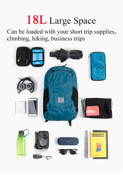 Ultralight 18L Foldable Waterproof Hiking Backpack - Blue