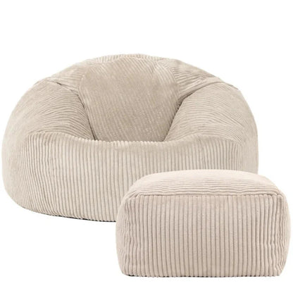 2-in-1 Bean Bag Chair & Footstool Cover Set Flannel Corduroy No Filler Beige