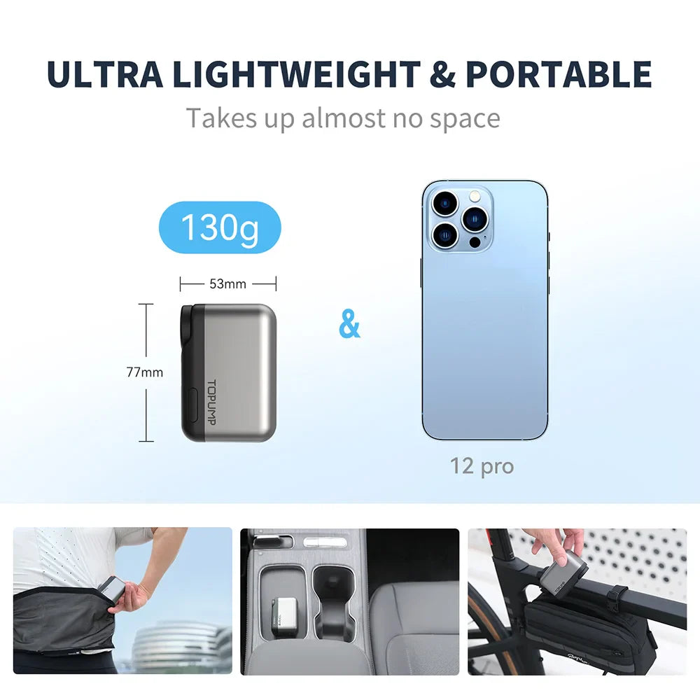 Mini Cordless Electric Bike Pump 120PSI with Screen Fast Charging Grey