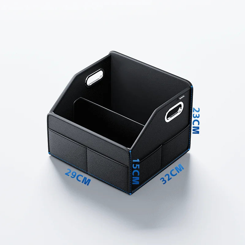 PU Leather Car Trunk Organizer Folding & Collapsible Cargo Storage Box Black