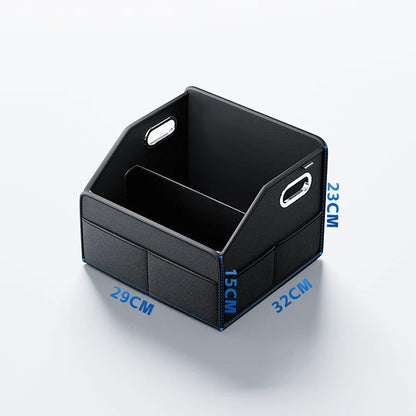 PU Leather Car Trunk Organizer Folding & Collapsible Cargo Storage Box Black