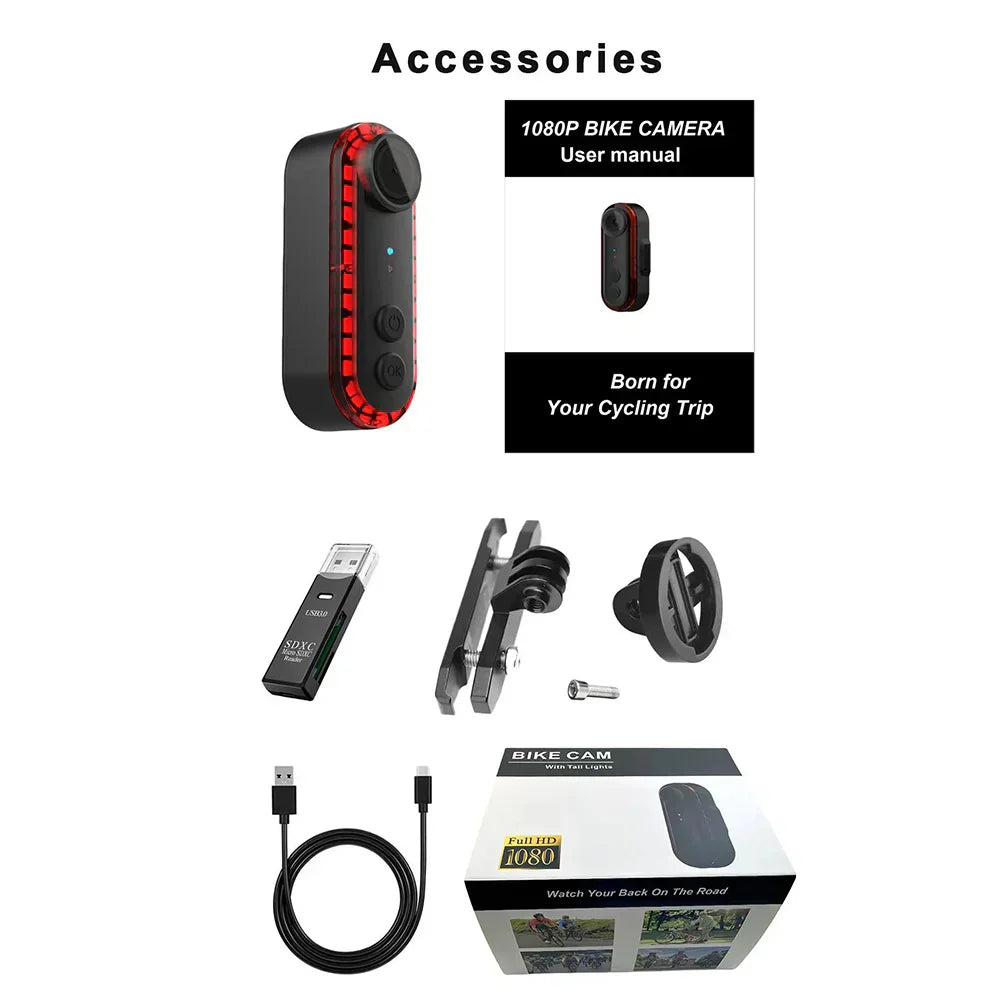Battery-Powered Rear Cycling Camera with Tail Lamp