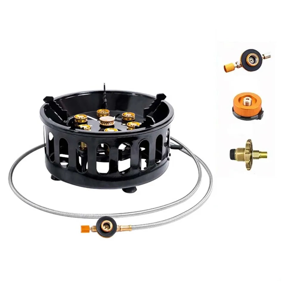 19800W 7-Core Windproof Camping Stove High-Power Gas Burner Black