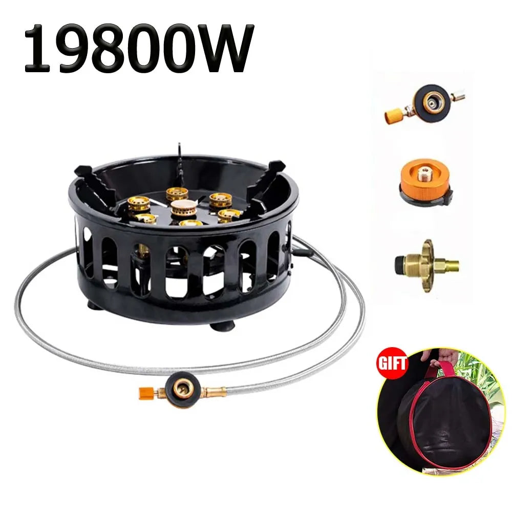19800W 7-Core Windproof Camping Stove High-Power Gas Burner Black