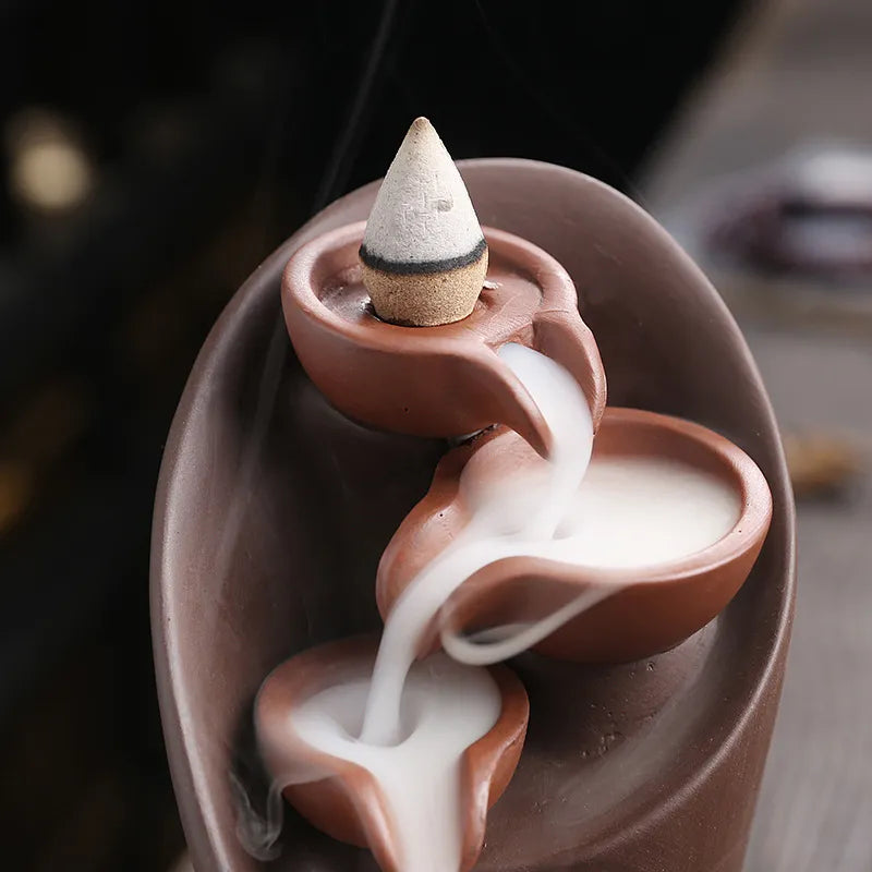 Handmade Torch Design Waterfall Incense Burner - Exquisite Ceramic Censer
