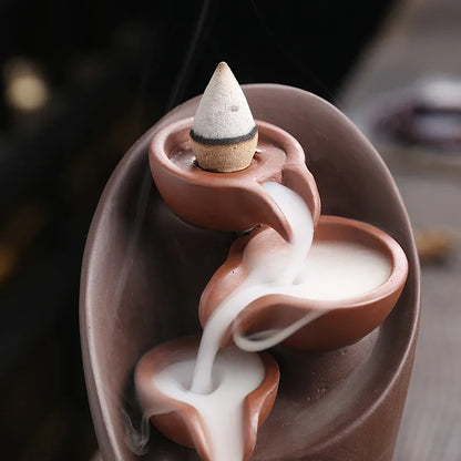 Handmade Torch Design Waterfall Incense Burner - Exquisite Ceramic Censer