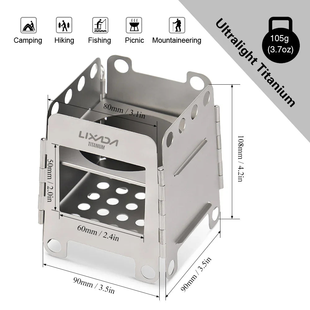 Folding Wood Stove with Mini Alcohol Stove Silver