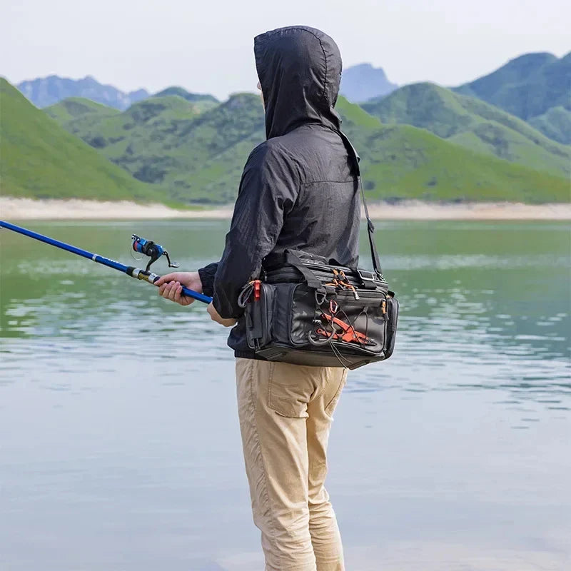 Waterproof Fishing Gear Shoulder Bag Camping Black