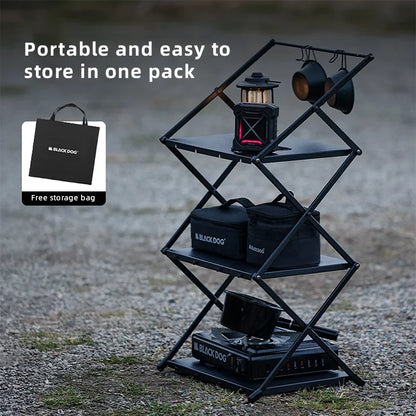 Camping Foldable Storage Organizer Rack Black