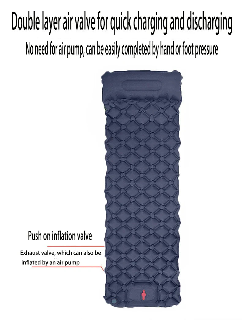 Outdoor Ultralight Camping Sleeping Pad with Built-in Pump and Headrest