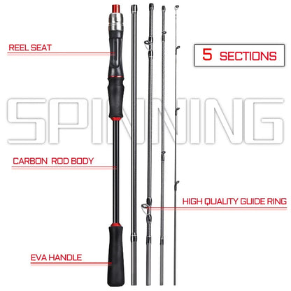 2.1M Carbon Fiber Casting Rod 6-Section Black
