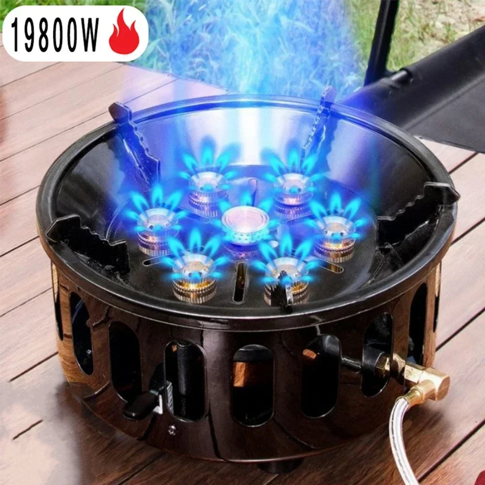 7-Core High-Power Camping Gas Stove 19800W Windproof Burner Black
