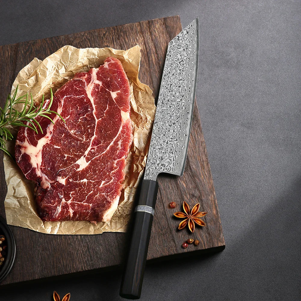 7-Inch Hand-Forged Kiritsuke Knife 73-Layer Damascus Steel Black