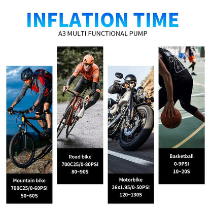 Mini Air Pump Bike 100PSI Rechargeable Wireless Compressor Black