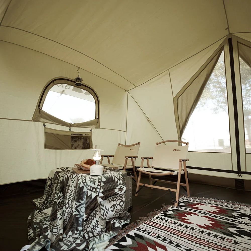 Camping Glamping Cotton Tent 3-Person Double-Layer Waterproof Tent Ivory