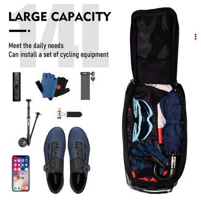 14L Bicycle Hard Shell Hunch Waterproof PU Bike Tail Bag Black