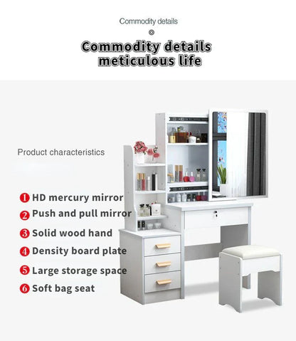 Elegance in Simplicity: White Dressing Table Set with Sliding Mirror & Ample Storage