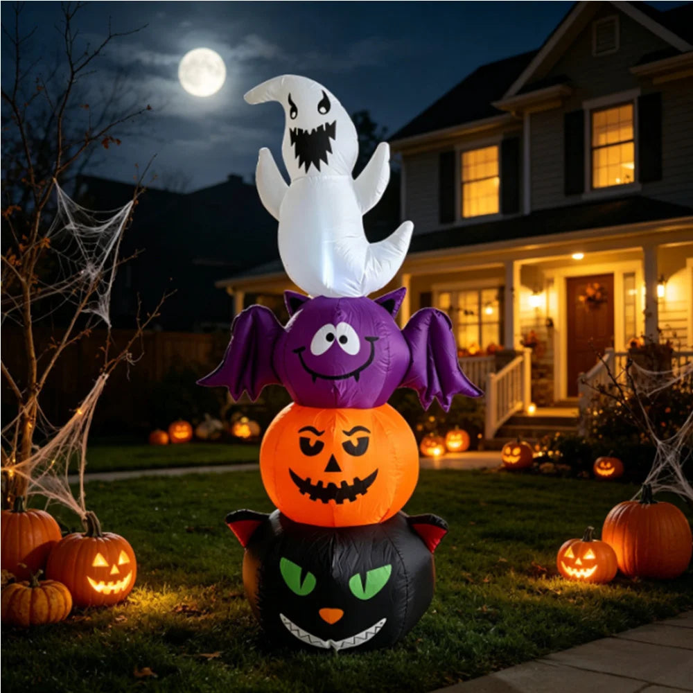 Halloween Inflatable Ghost with Pumpkin Cart - 1.8m