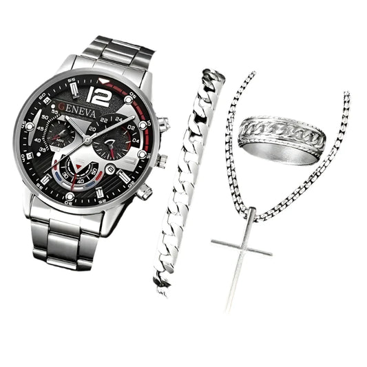 4PCS Men's Stainless Steel Quartz Watch Set (W118-C)