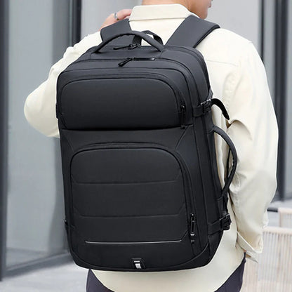Expandable 17-Inch Laptop Backpack for Men 11 Pockets Black
