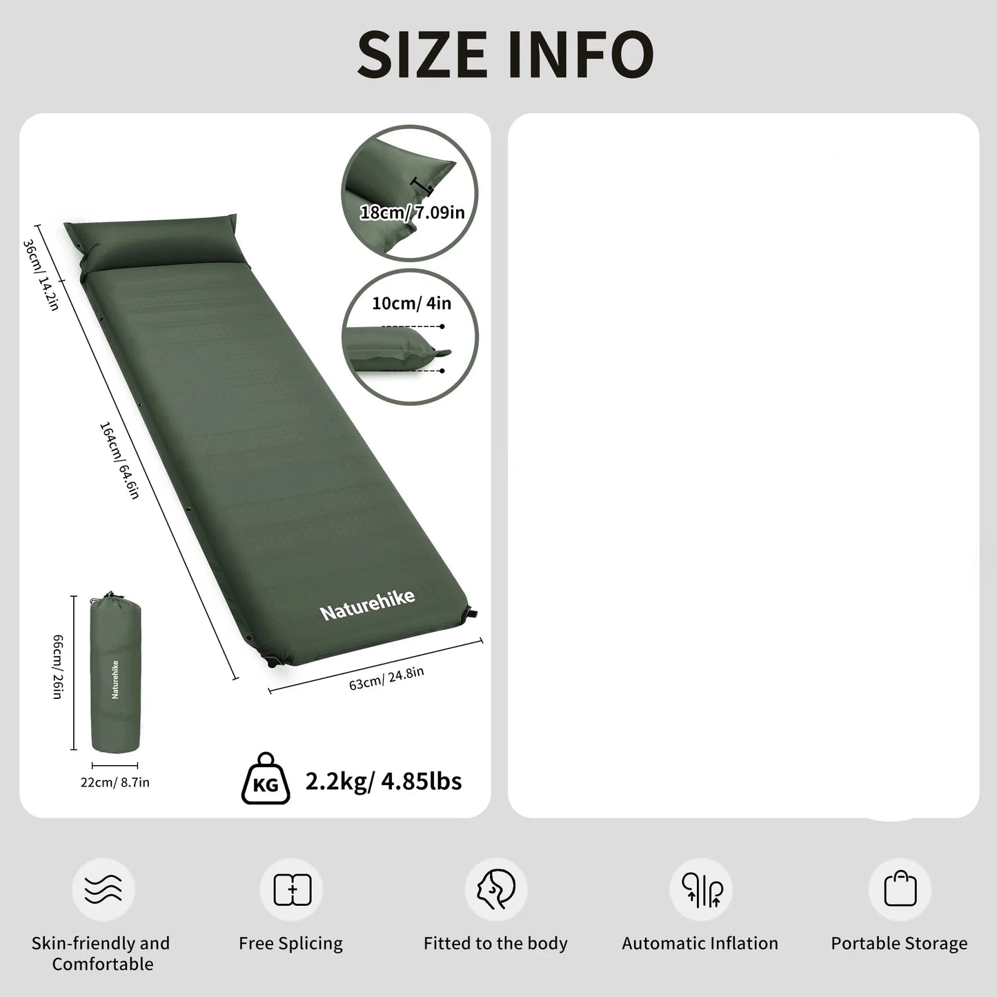 Self-Inflating Camping Air Mat with Built-in Pillow Green