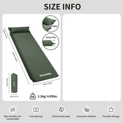 Self-Inflating Camping Air Mat with Built-in Pillow Green