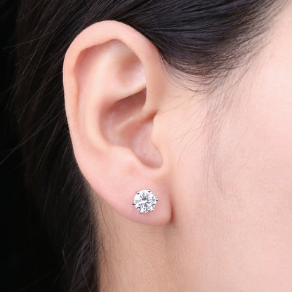 Earrings Stud Round 5A Zirconia Silver for Women (Silver)