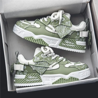 Men's Graffiti Patchwork Skateboard Sneakers (Green)