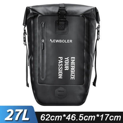 27L Waterproof Bike Pannier Bag with Roll-Top Closure Black