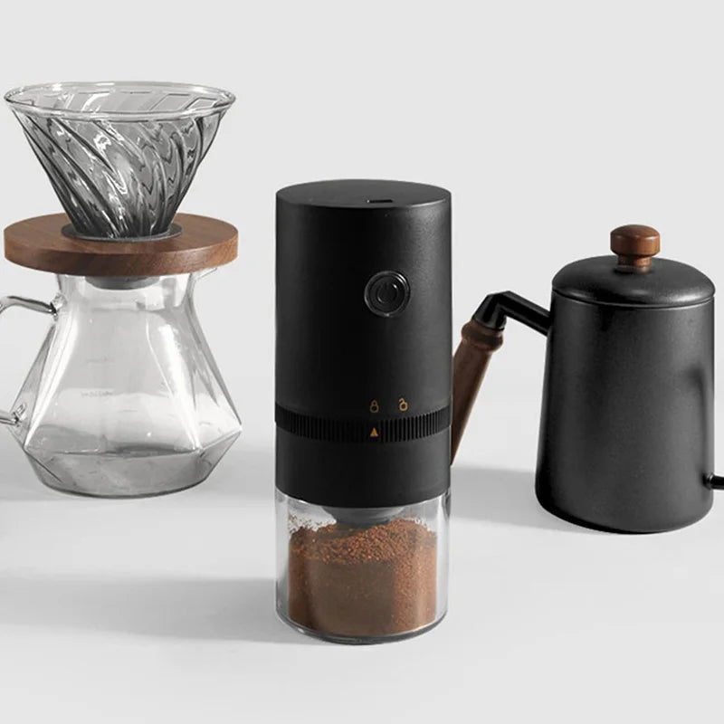 Portable USB C Rechargeable Coffee Grinder Ceramic Burr Mill Black