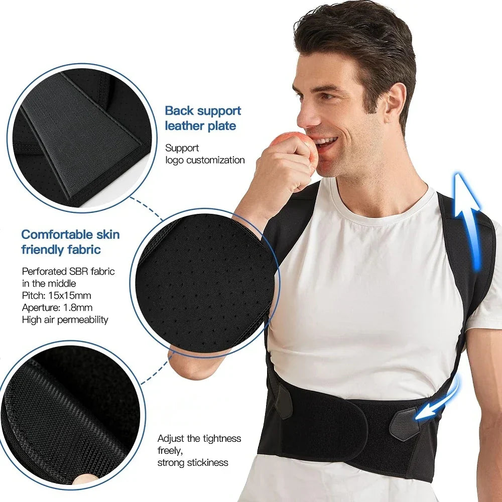 Back Brace Posture Corrector for Men - Adjustable Full Back Support