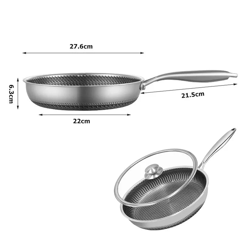28cm Stainless Steel Honeycomb Nonstick Frying Pan with Lid Silver