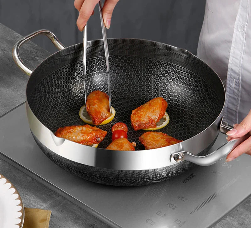 30cm Stainless Steel Non-Stick Frying Pan with Glass Lid Silver