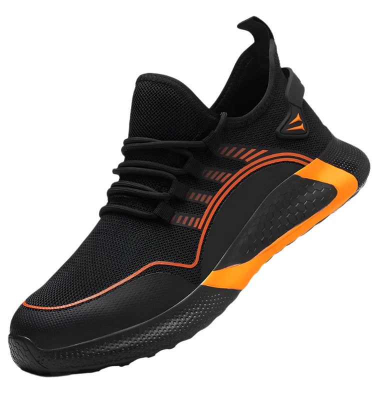 Black and orange sneaker on a white background