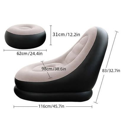 Portable Folding Inflatable Sofa - Lazy BeanBag Lounger for Living Room- Brown