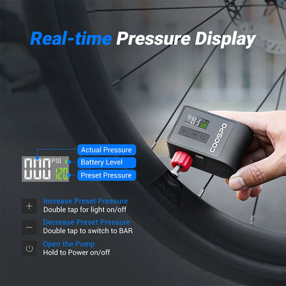 Mini Electric Air Pump Portable Digital Tire Inflator 120PSI Black